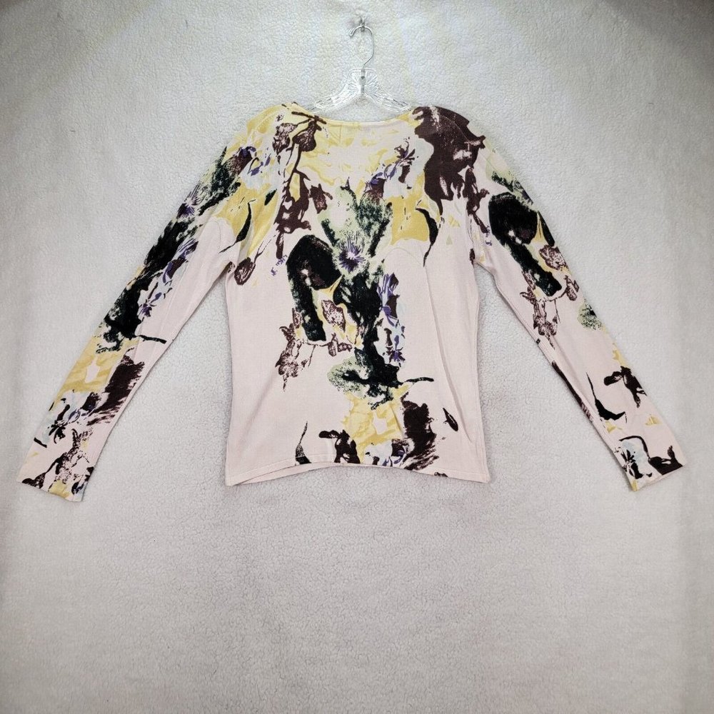 Lapis Beige Abstract Floral Sequin Knit Long Sleeve Round Neck Top Blouse - Picture 10 of 12